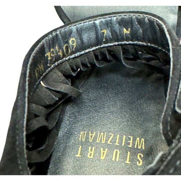 Stuart Weitzman Sz 7 Heels Love Fringe Strappy Sandals Black Suede Classic Party - Picture 9 of 9